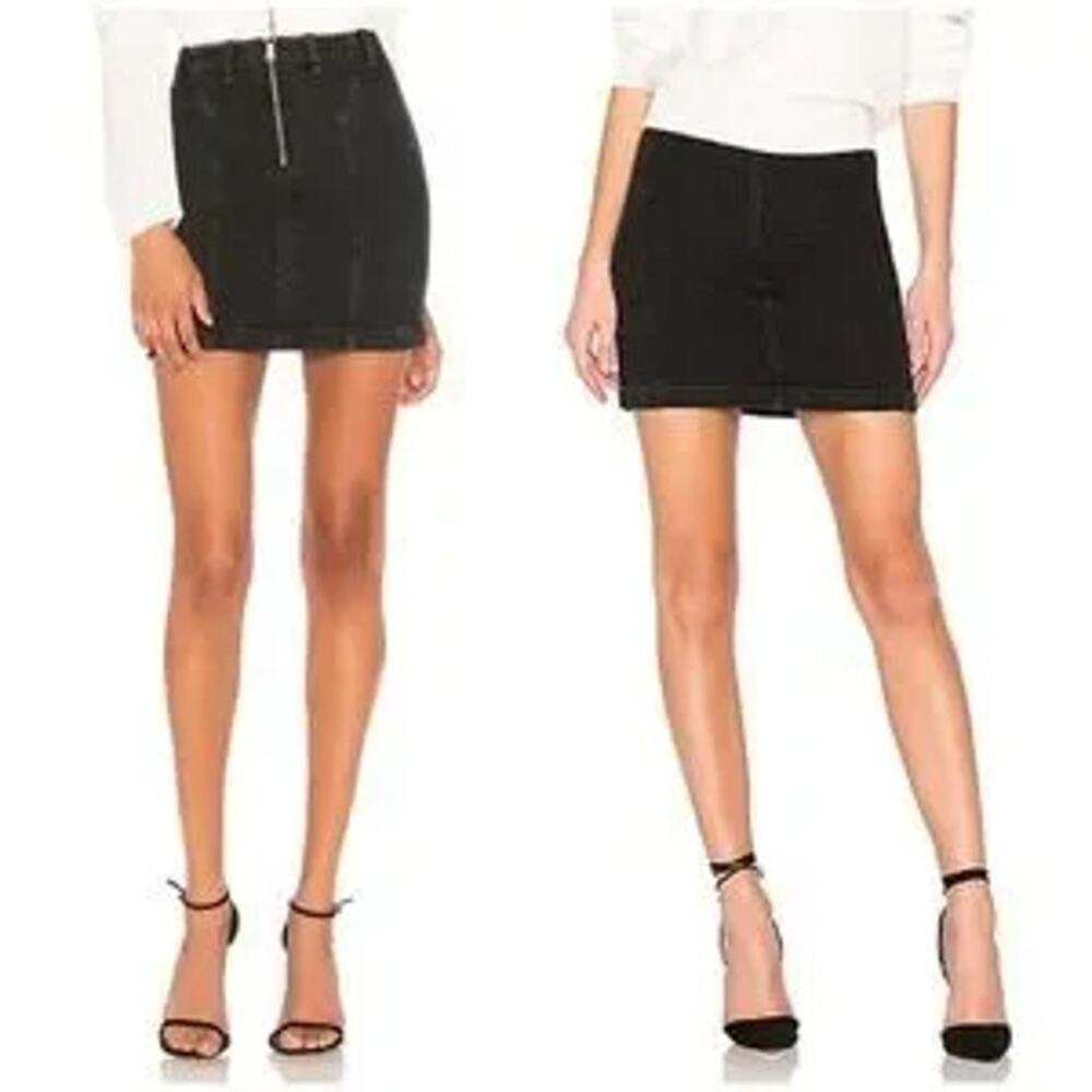 Agolde Siouxise Zip Back Asphalt Black Denim Mini Skirt